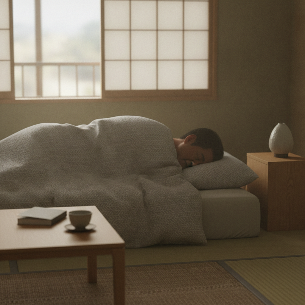 横向きに眠る男性の後ろ姿
